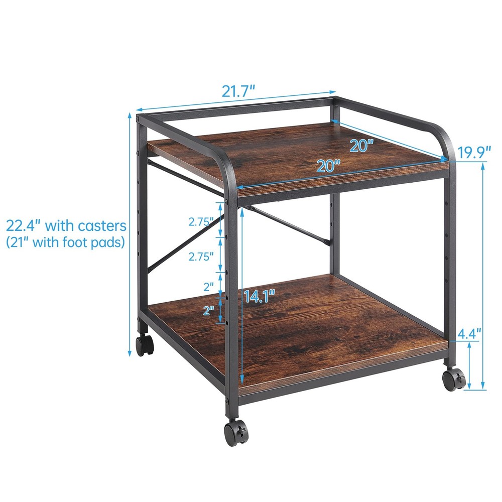 Under Desk Printer Stand, 20 Inches Deep Large Printer Table with Height Adju...