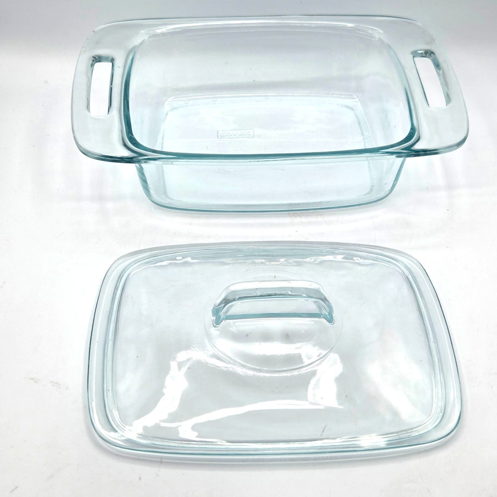 Pyrex Easy Grab Handles Clear Blue Glass Rectangular Casserole Dish With Lid