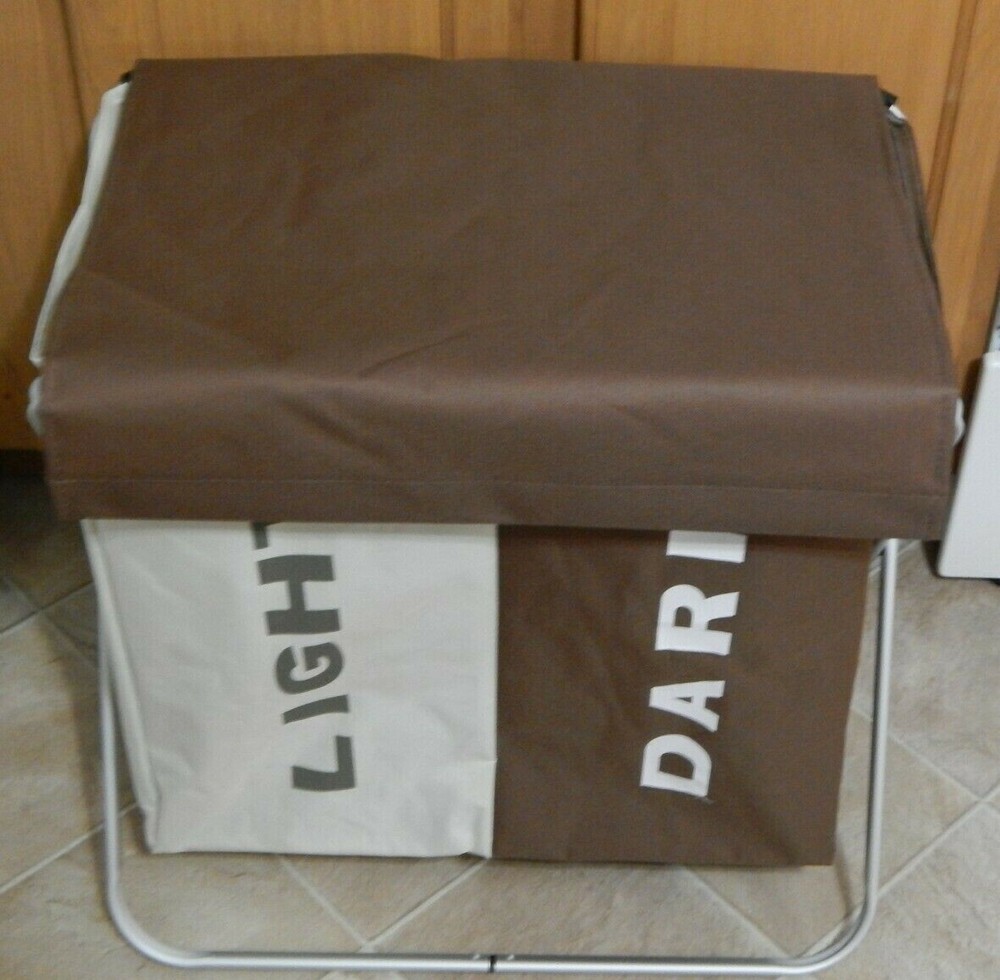 Laundry Basket Folding Light & Dark Divided W/ Cover Lid Divided Compartments