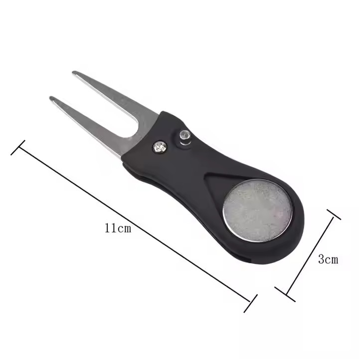 Foldable Golf Divot Tool with Pop-up Button & Magnetic Ball Marker