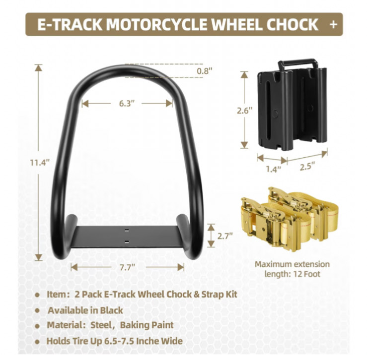 2 Pack E Track Wheel Chock & Strap Kit Track Motorcycle Wheel Chock Trailers