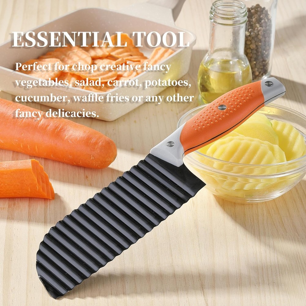 Crinkle Cutter for Veggies, Cut 6.6", Black Blade + Orange Handle