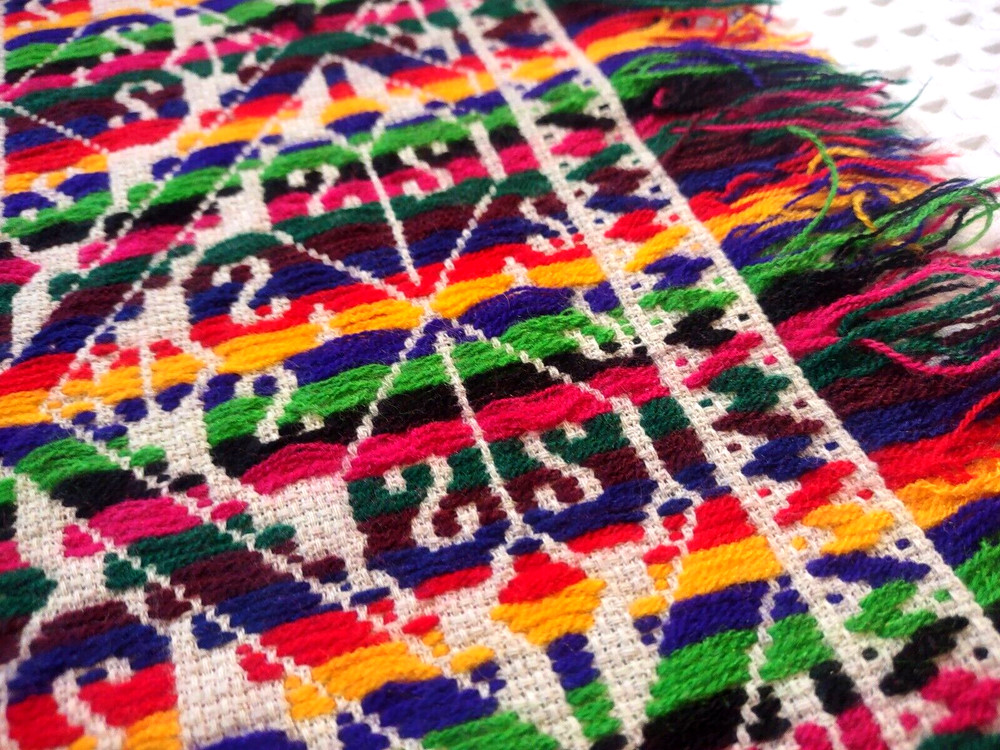 HAND WOVEN AUTHENTIC TRIBAL PERUVIAN MULTI-COLORED RAINBOW TABLE RUNNER/ SHAWL