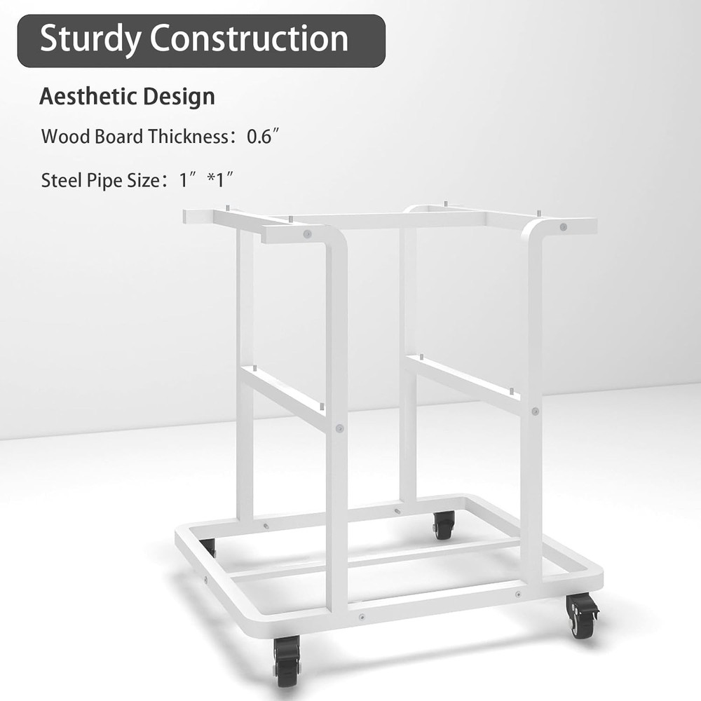 White Printer Stand 3 Tier Rolling with Wheels