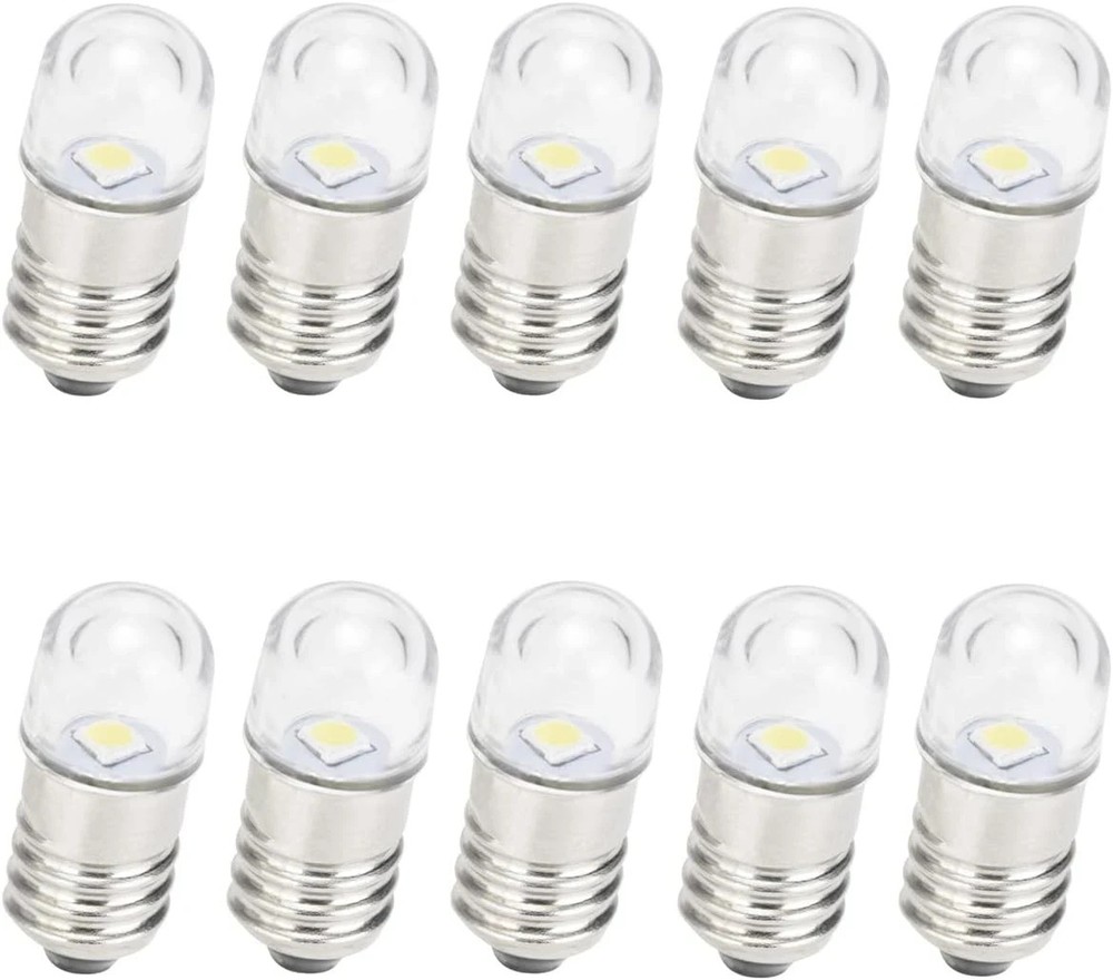 AC/DC E10 Bulbs, 10Pcs 9 Volt Warm White E10 Replacement Bulbs Miniature Screw L