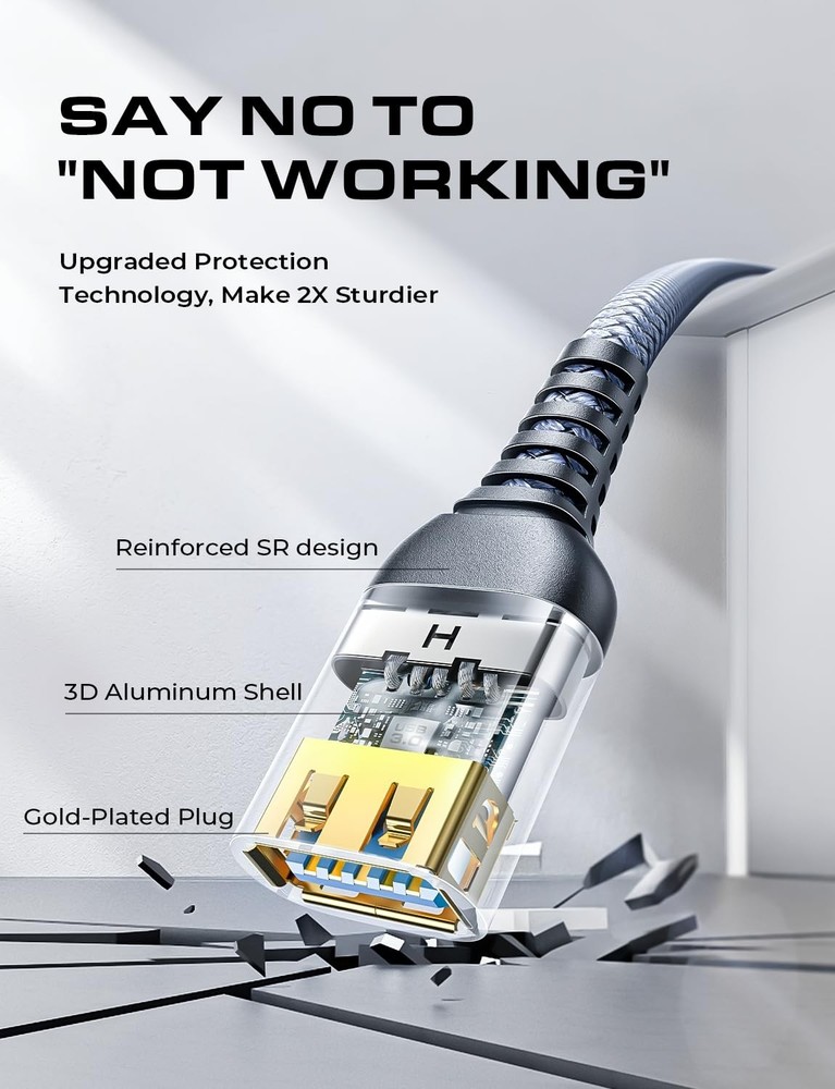 AINOPE 2 Pack USB Extensions Cable High Speed 3.0 6.6FT+6.6FT, Grey