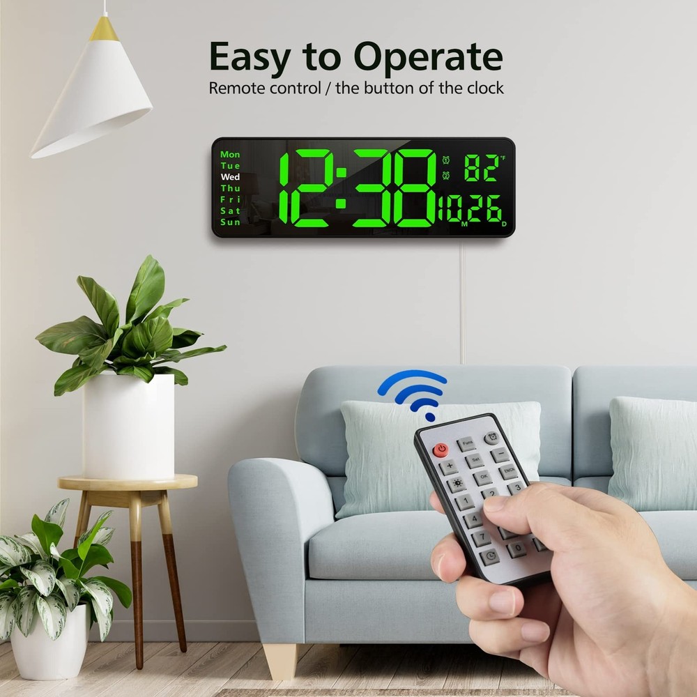 Zgrmbo 16-inch Digital Wall Clock with Remote Control, Large Display Digital ...