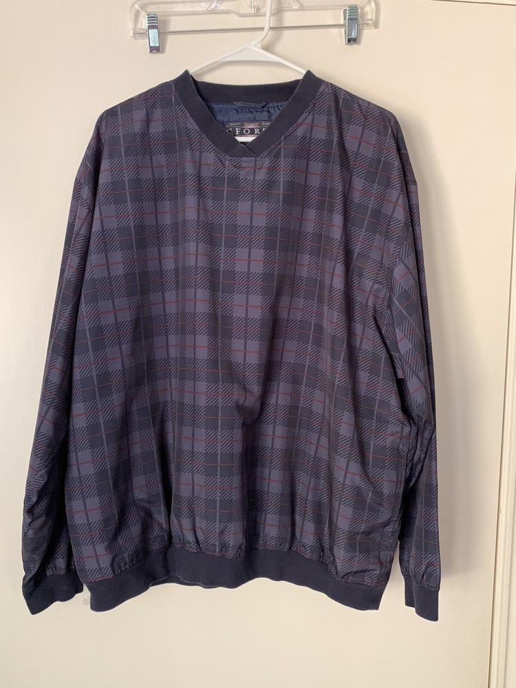 G/Fore Men’s Plaid Purple Black Maroon V Neck Pullover LARGE Windbreaker EUC