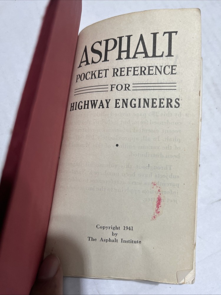 1941 Asphalt Pocket Reference for Highway Engineers WWII Civil Engineering