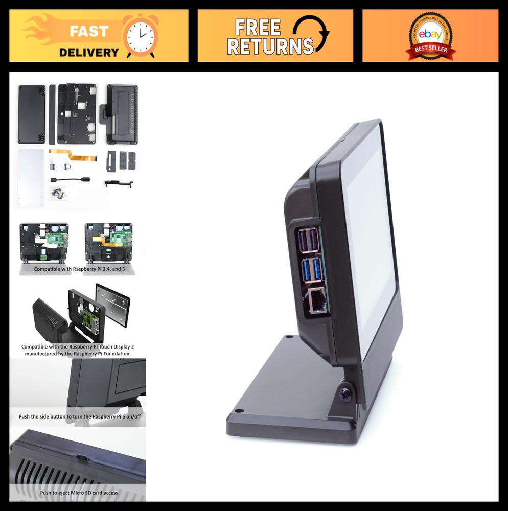 7" Raspberry Pi Touch Display 2 - SmartiPi Touch Pro 3 Case, Easy Access, Durabl