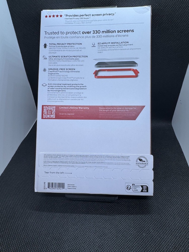 ZAGG InvisibleShield XTR3 Glass Screen Protector Apple iPhone 15 PLUS