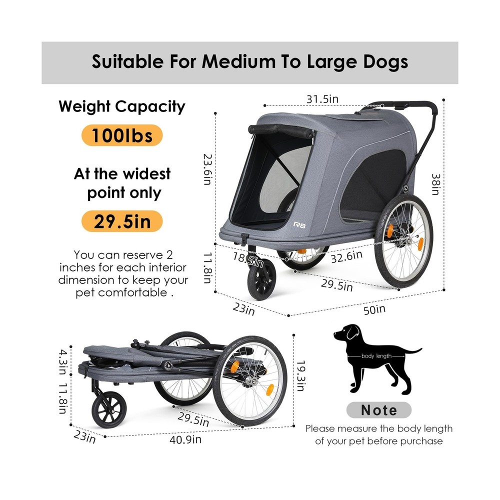 R8 Extra Large Foldable Pet Stroller, Dog Stroller & Pet Trailer for Large Do...