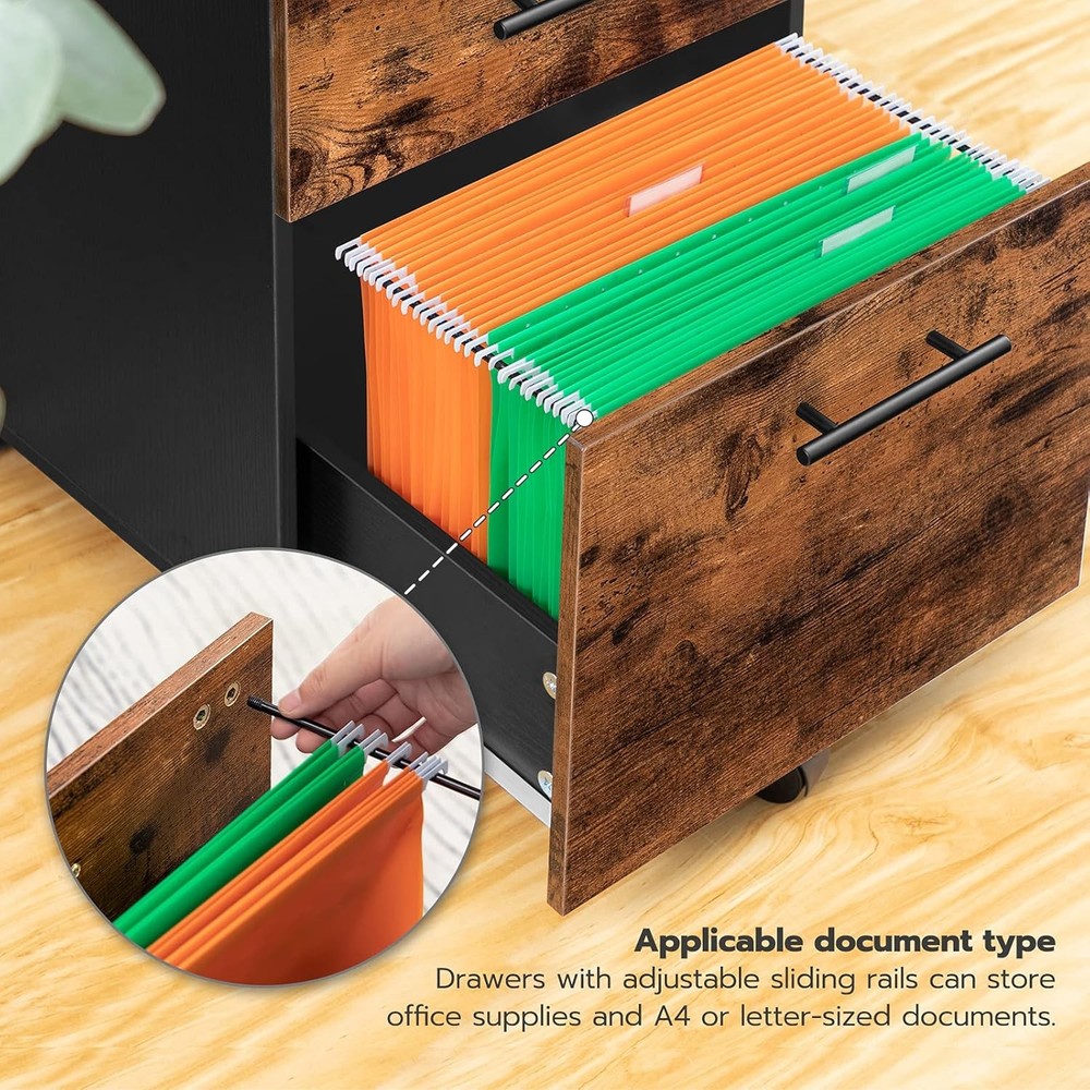 HOOBRO 3-Drawer File Cabinet, Rustic Brown