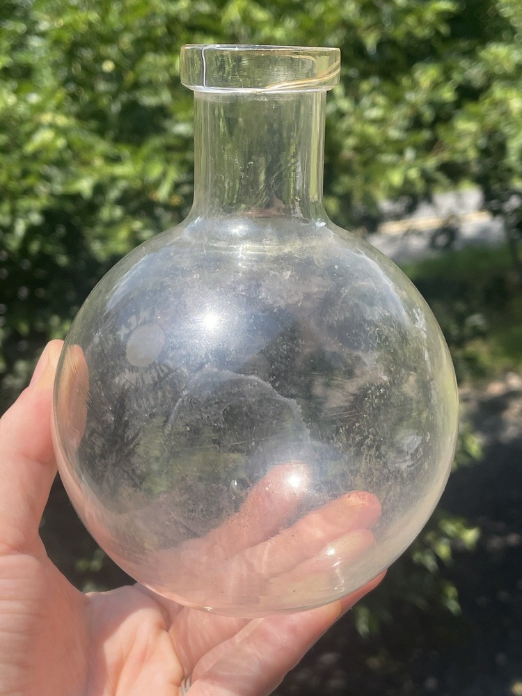 20th C Corning Pyrex Round Bottom Potion Beaker Laboratory Bottle Science 500 Ml