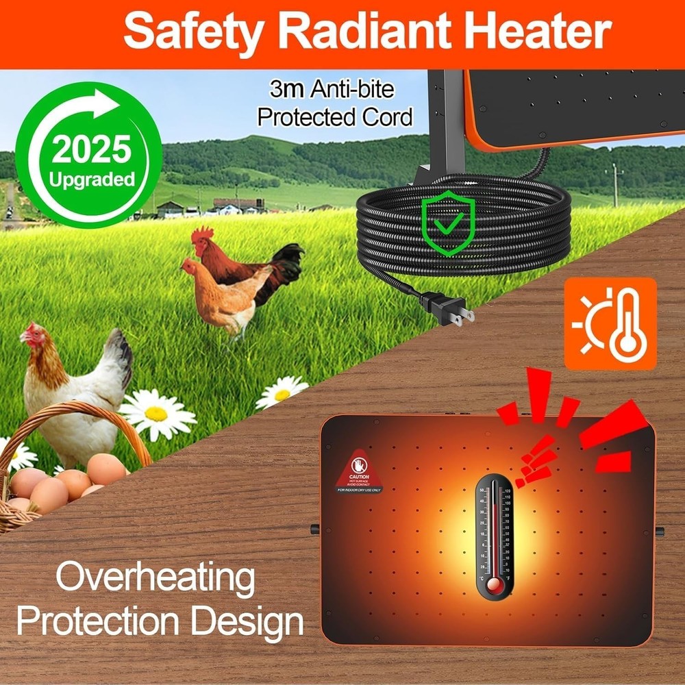 Chicken Coop Heater 200W Brooder Heater Panel Adjustable Temp Remote