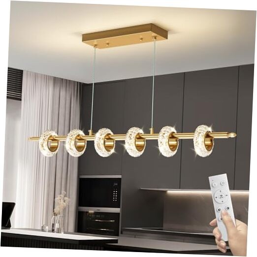 Dimmable Modern LED Chandelier with Remote Control, Crystal Dining Room 6-Light