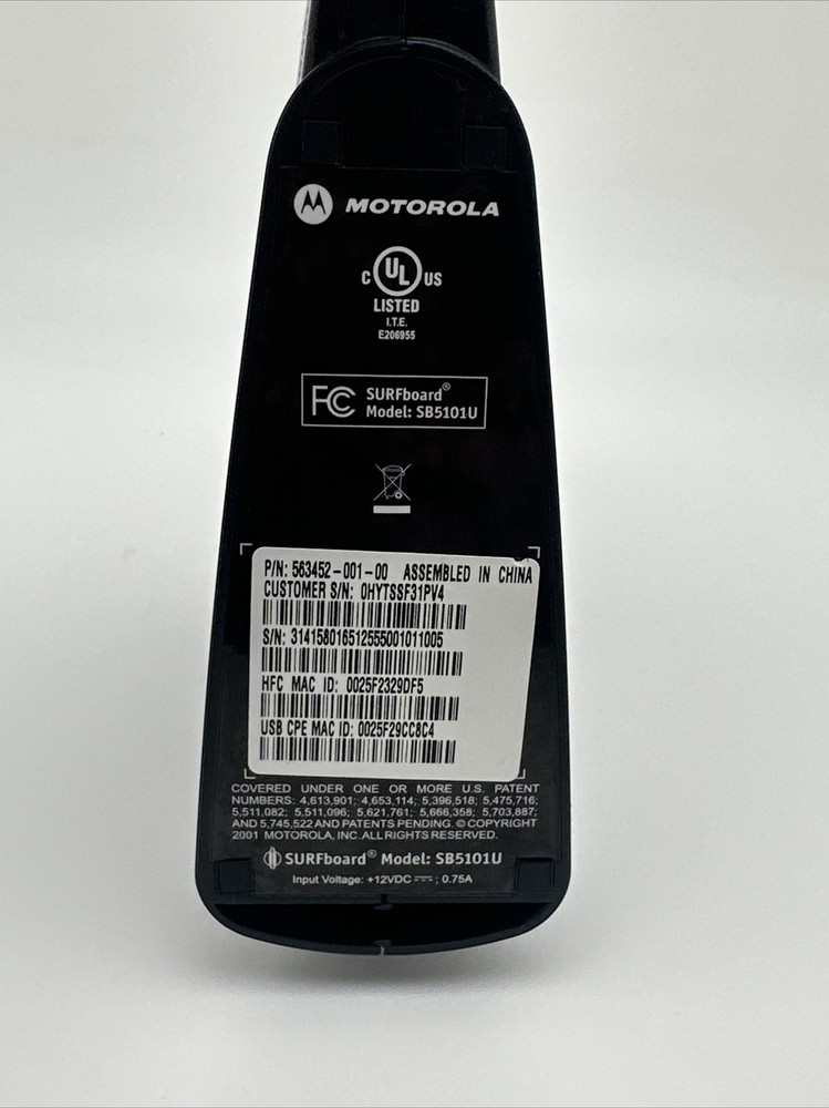 Motorola SURFboard SB5101U - Cable Modem, Input Voltage: + 12VDC ….8