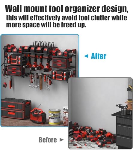 Power Tool Organizer Wall Mount, Large Tools and Battery Storage 6FT Black