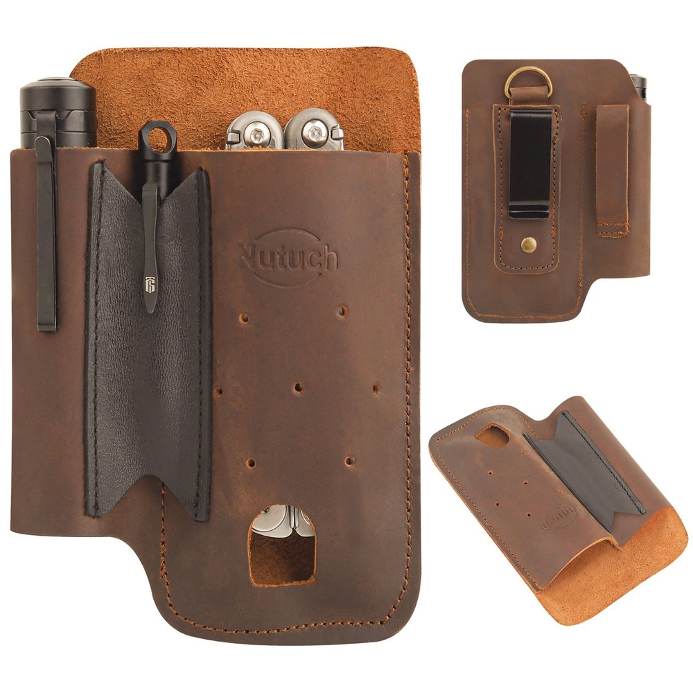 NUTUCH Leather EDC Multitool Sheath | Leather EDC Organizer | Flashlight Holster