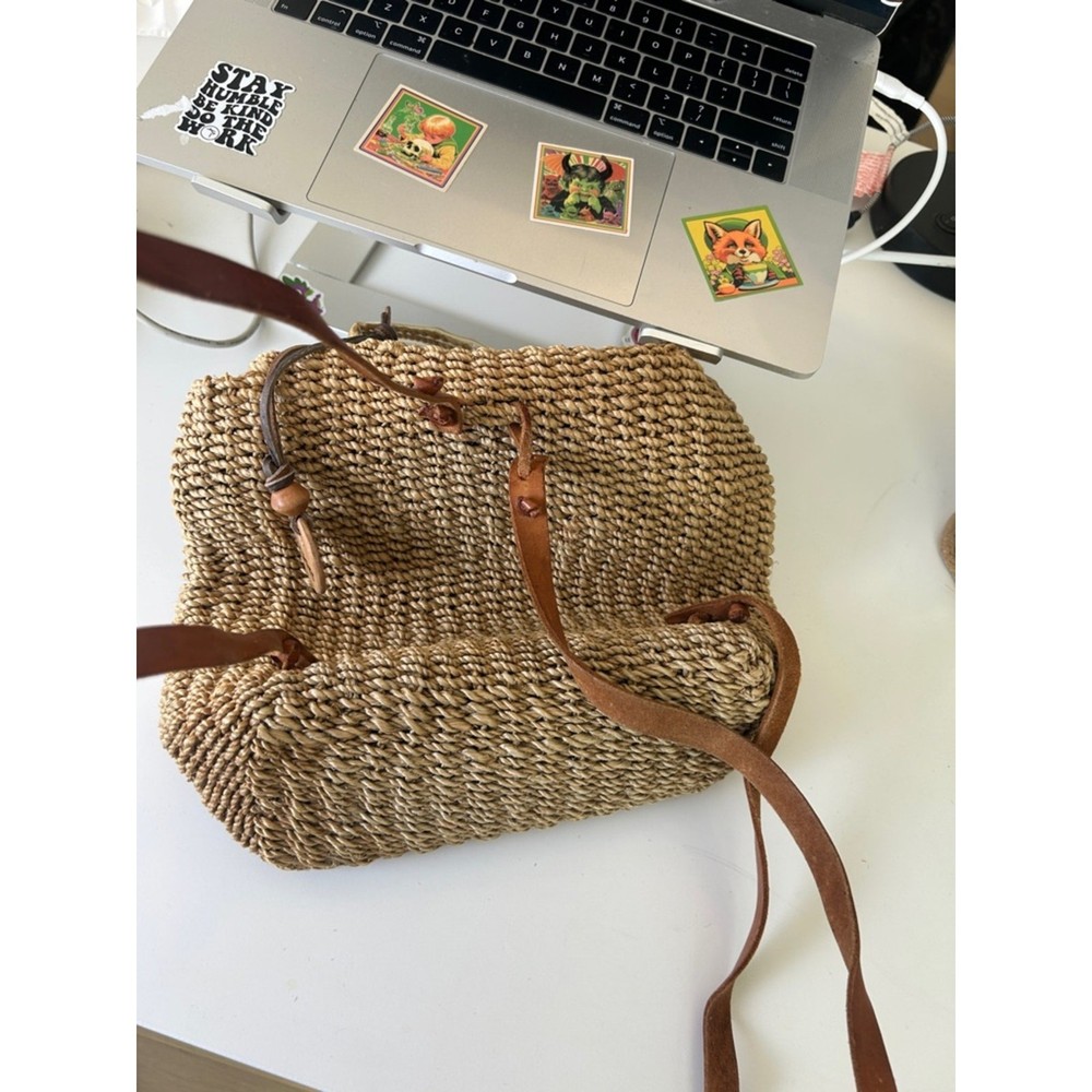 VTG Esprit Woven Straw Backpack in Tan