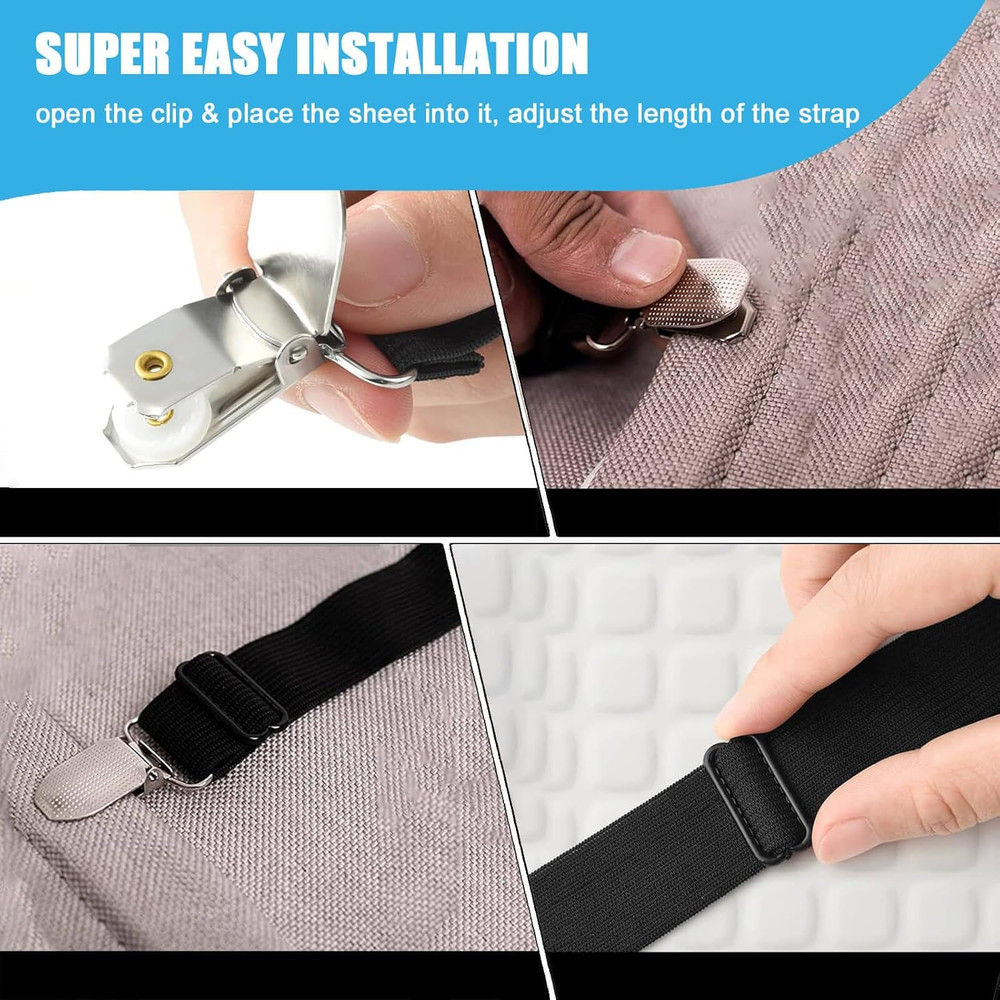 Bed Sheet Holder Straps, Adjustable Elastic Fitted Sheet Strap Tablecloth Clip B