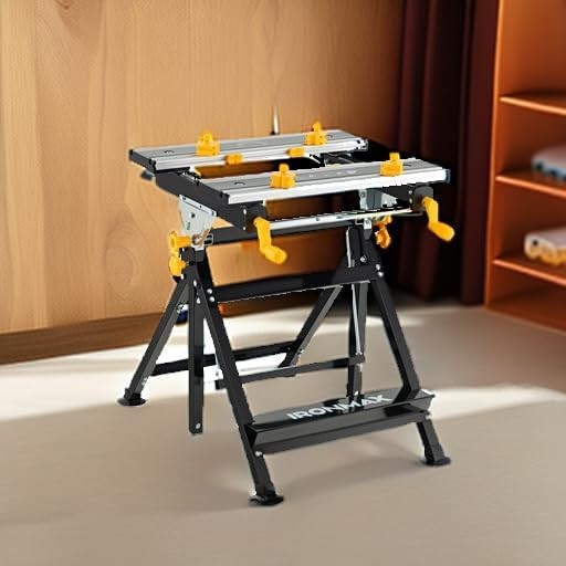 Goplus Portable Workbench, Folding Work Table w/Tiltable Platform, Metal
