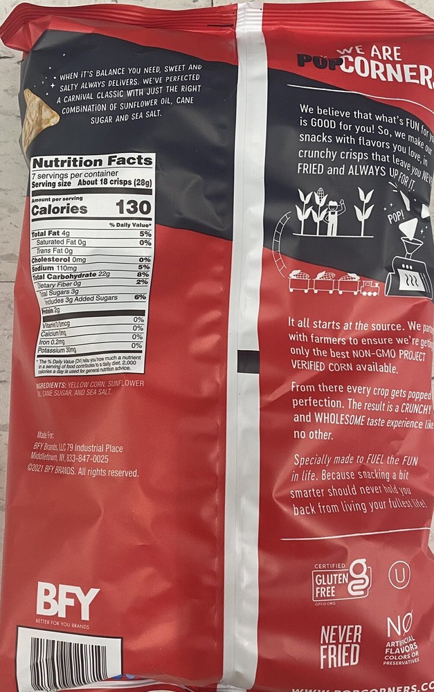 Popcorners KETTLE CORN Popped Corn Crisps Snacks 7 oz Bag