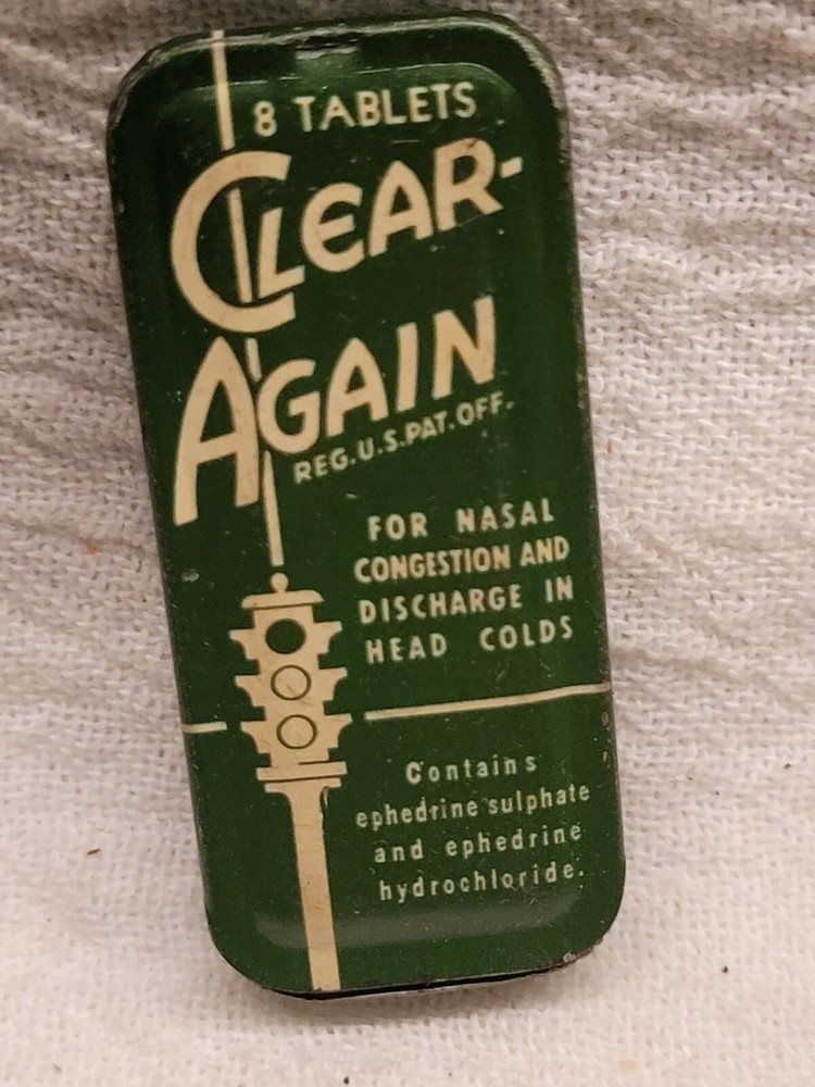 CLEAR AGAIN TIN w STOP LIGHT GRAPHICS AURORA LABORATORIES CHICAGO ILLINOIS