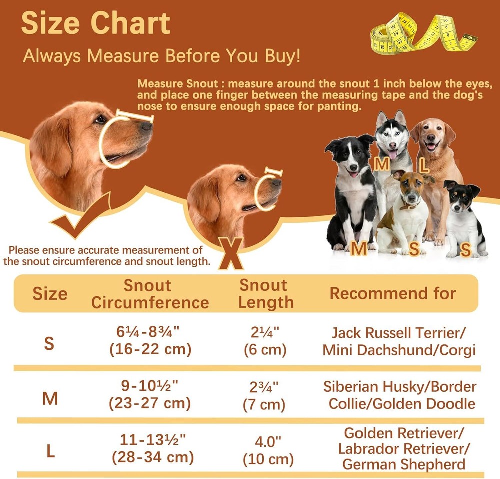 BARKLESS Dog Muzzle, Leather Muzzle for Small Medium Large Dogs, Prevents Biting