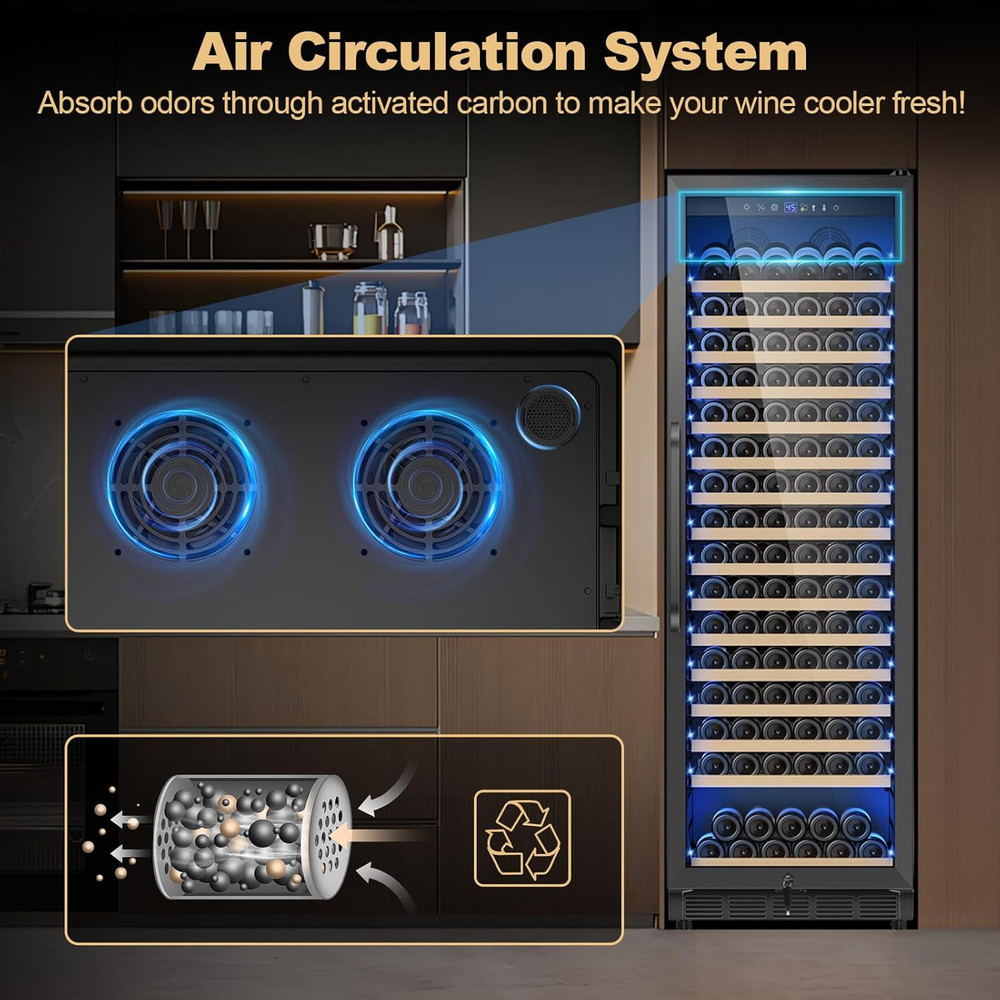 190-Bottle Wine Cooler with Temp Control - Quiet 24" Fridge Design