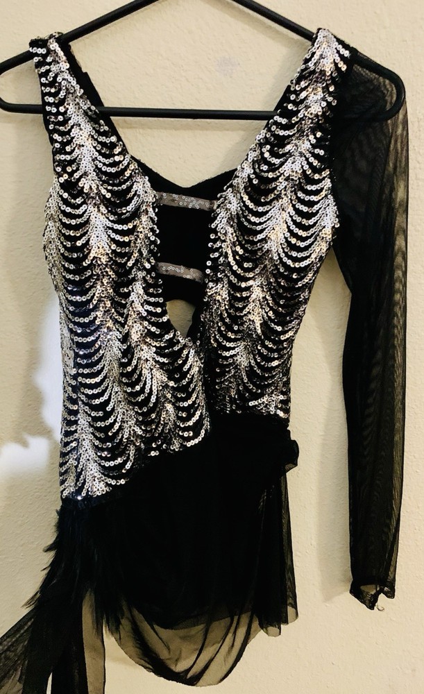 Dance Jazz Kell Womens Size S Silver Sequins Black Mesh Lined Beautiful!