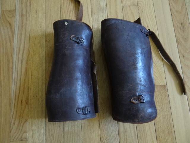 Authentic WWI WW2 Brown Leather Leggings Named