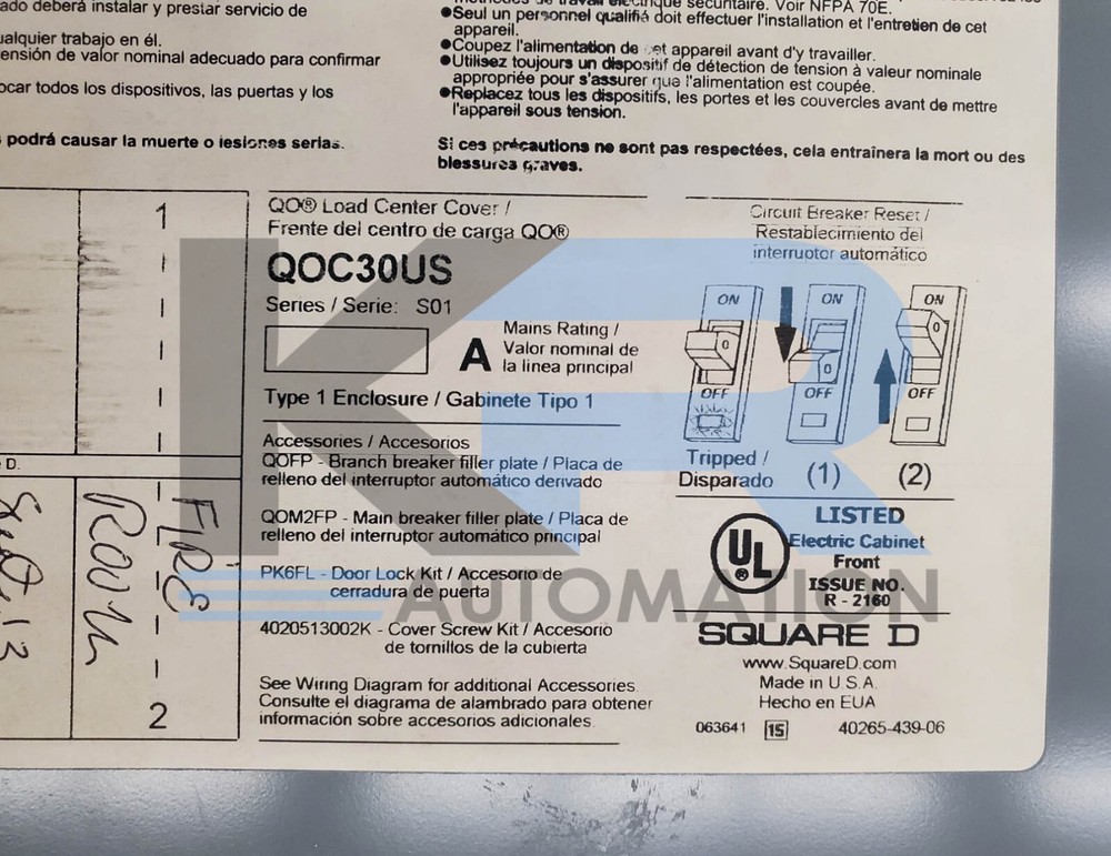Square D QOC30US /S01 Panelboard 30-Spaces