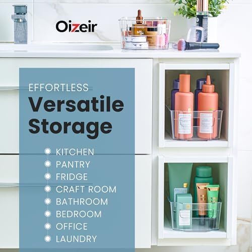 Oizeir 8 Pack Clear Plastic Fridge Organizer Bins – Stackable Refrigerator & P