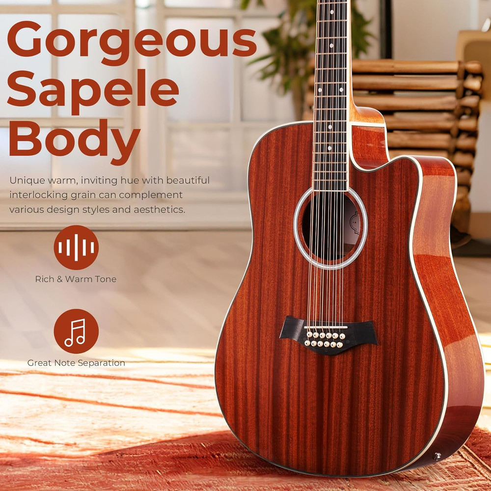 12 String Guitar Acoustic Electric, Upgraded Guitar 12 Strings Bundle for Beginn