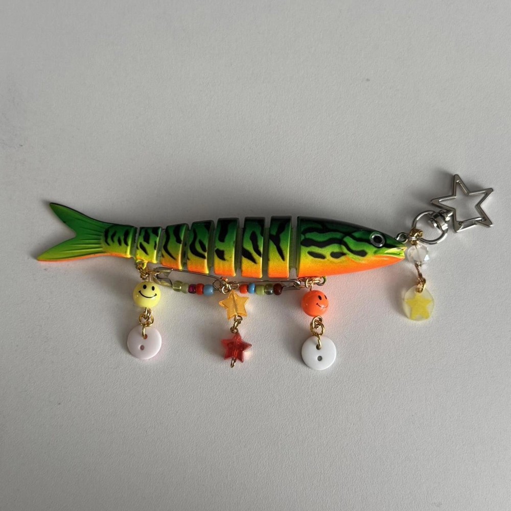 Handmade rainbow button and smiley face fish keychain 🐟🐠🐟🐡