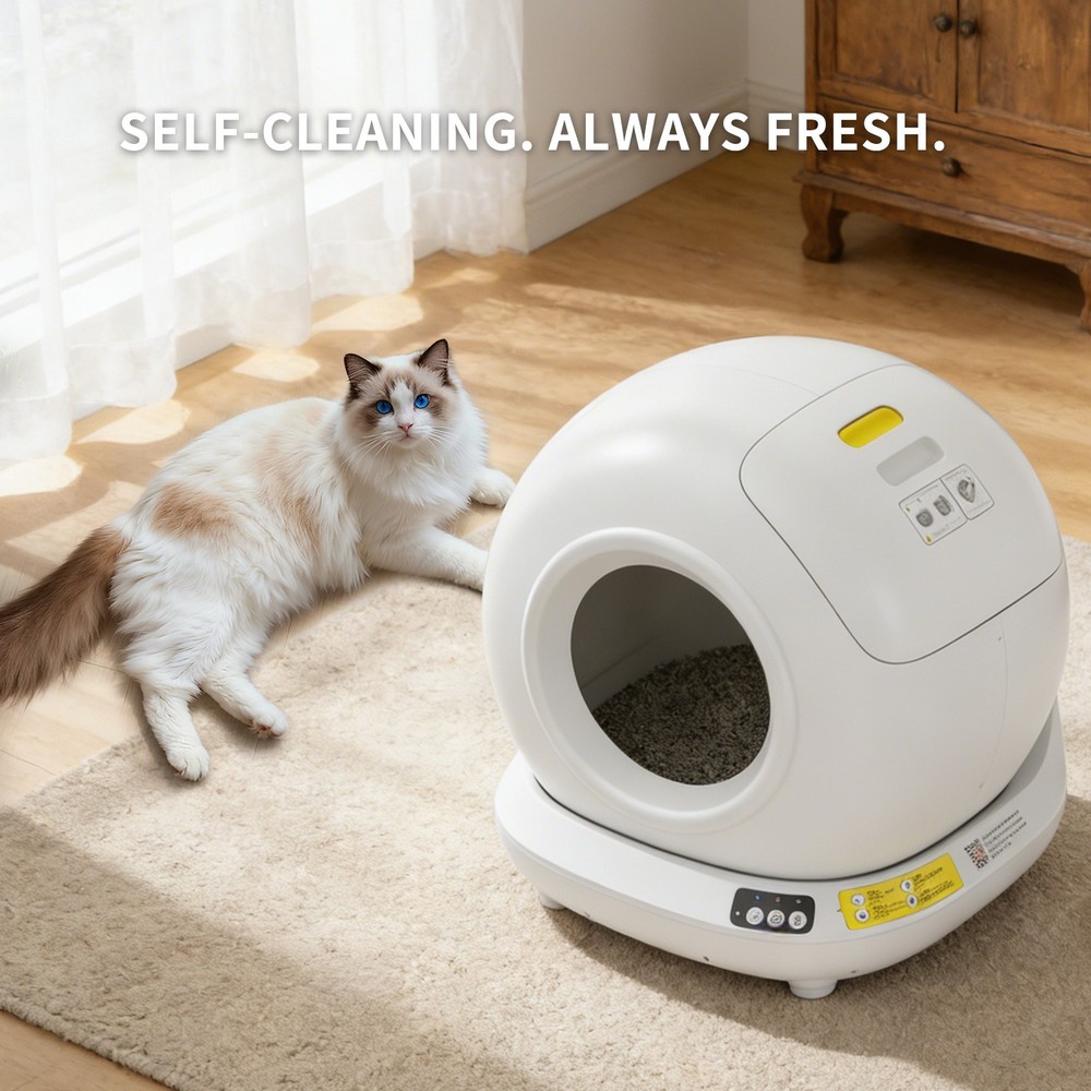 Self Cleaning Cat Litter Box,78L, No Scooping Automatic Litter Box / APP Control