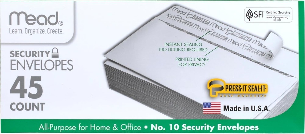 Press-It Seal-It Self-Adhesive Security Envelopes - 4-1/8" x 9-1/2" - 45 Pack