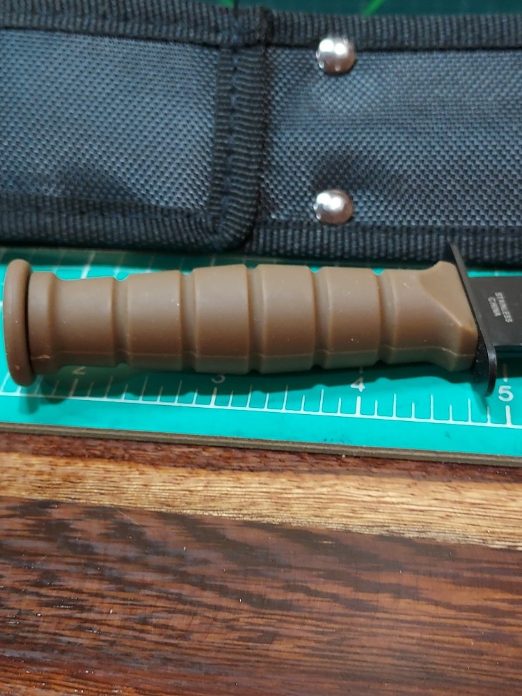 FIXED-BLADE SURVIVAL KNIFE | 7.5" Small Desert Tan Rubber Handle Tactical Combat