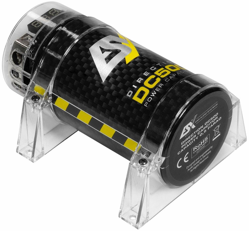 ESX DC500 Powercap 0.5 Farad Buffer Capacitor with Distribution Block LCD Display