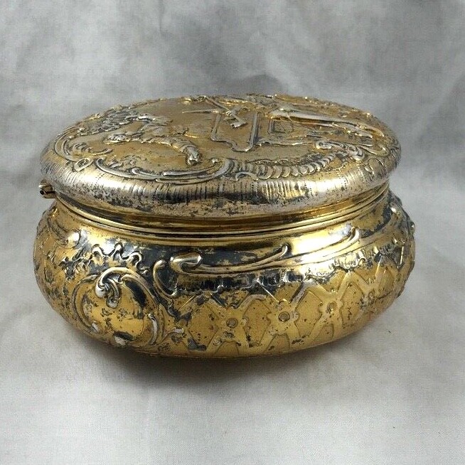 Figural Sheffield England 1899/Hanau w/Import Marks Hinged Box-4 3/4" diameter