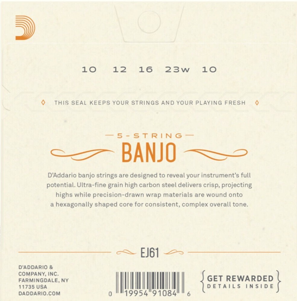 D'Addario Banjo Strings Nickel Steel Loop End Medium EJ61