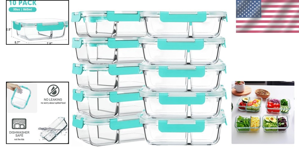 Stackable 30 Oz Borosilicate Glass Containers - 10-Pack for Meal Prep