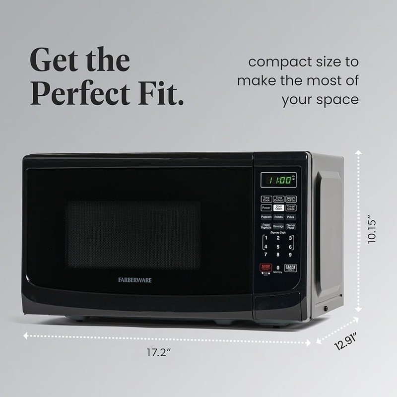 700W Compact Microwave Oven Countertop Programmable W/ LED Display Safety Lock