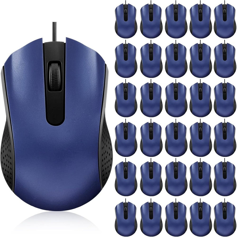 30 Pcs USB Wired Mouse Computer 3 Button Mice Bulk Corded for Blue