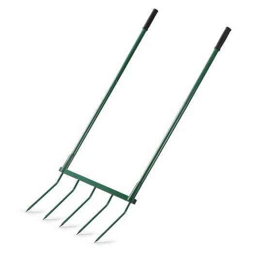 Broadfork Garden Tool with Steel Handle Heavy Duty Five Tines Broad Fork for
