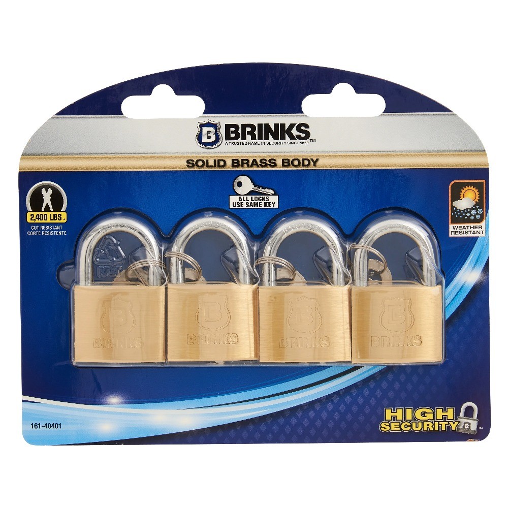 (2 pack) Brinks Solid Brass 40mm Keyed Padlock with 7/8in Shackle, 4 pack