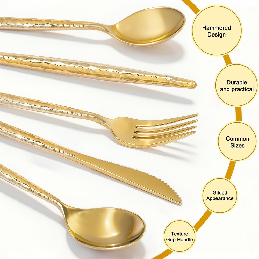 Rubtlamp 180 Pcs Gold Plastic Silverware - Disposable Plastic Utensils - Hamm...