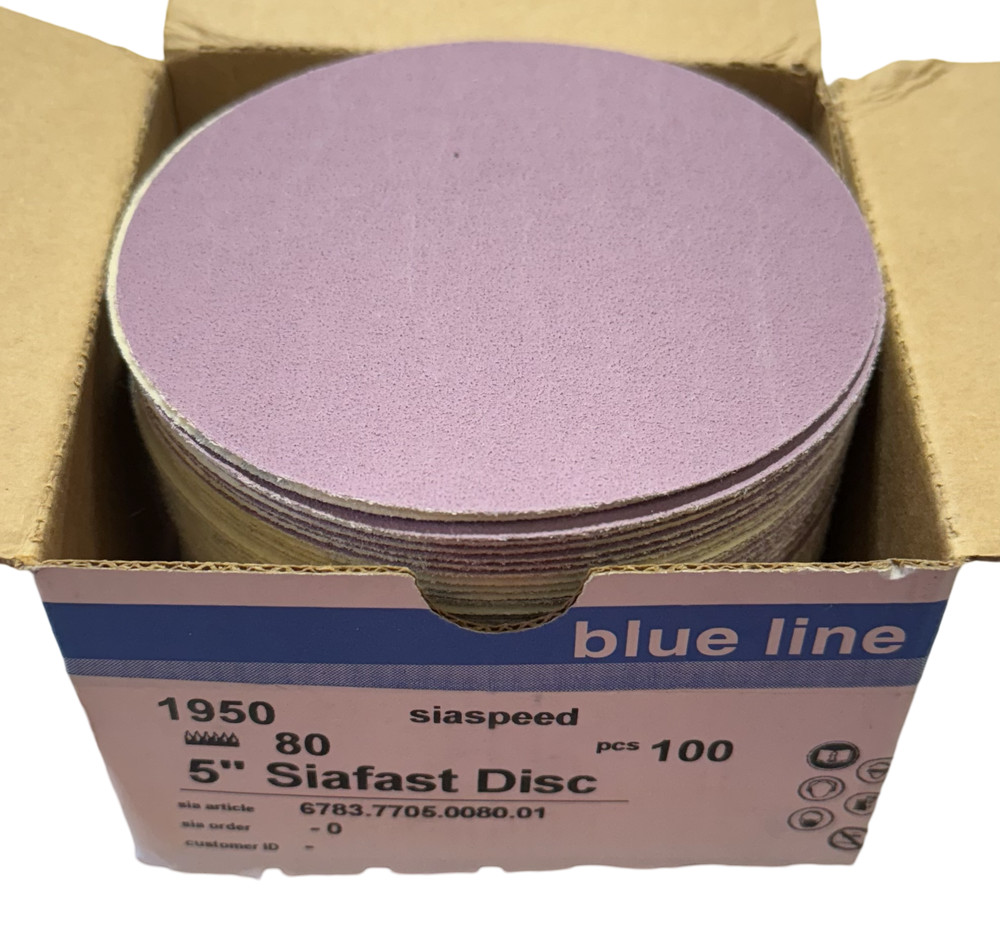 Sia 5" Paper Backed Hook & Loop Disc 80 Grit Siafast Sanding Discs 100 Pack
