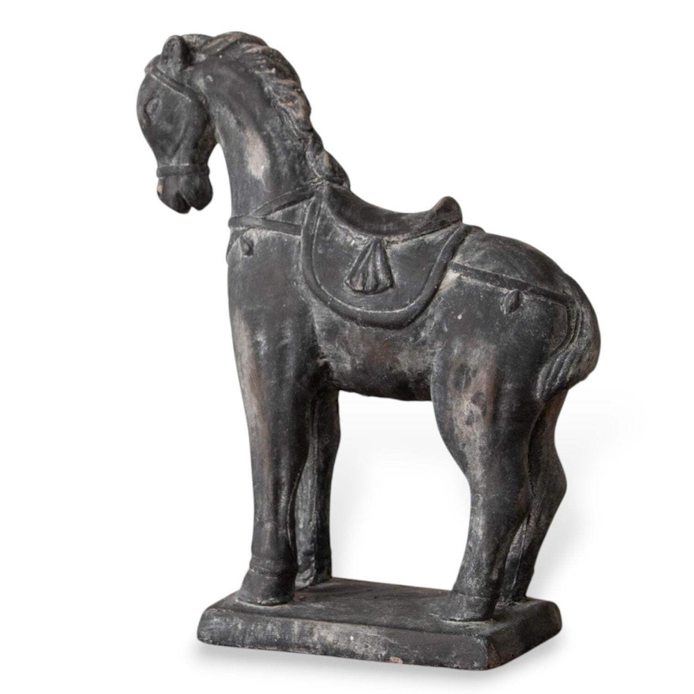 Black Distressed Cement Concrete Horse